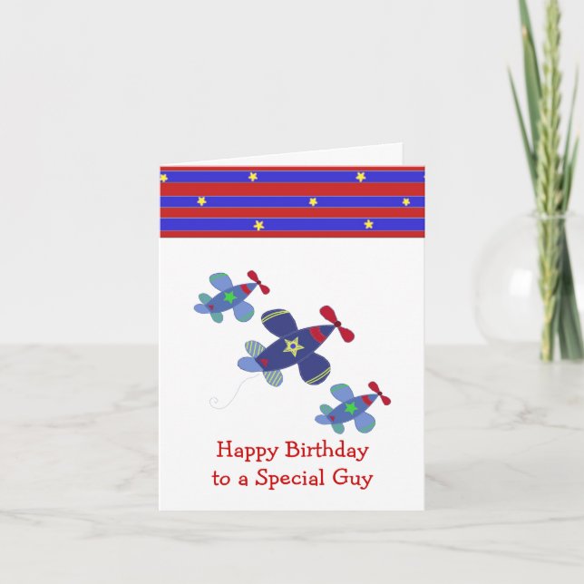 Carte Vœux d'anniversaire d'avion en vol (Devant)