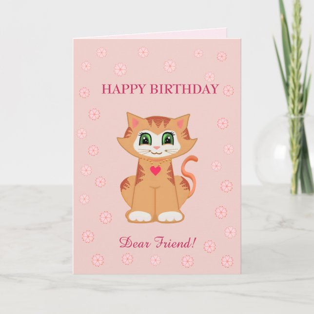 Carte Vœux d'anniversaire de chat Kitty pour ami (Devant)