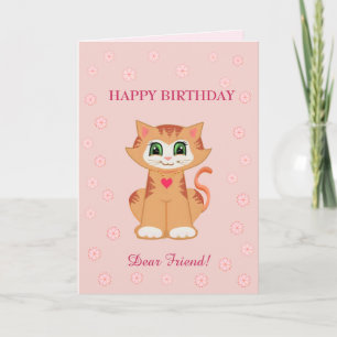 Carte Vœux d'anniversaire de chat Kitty pour ami