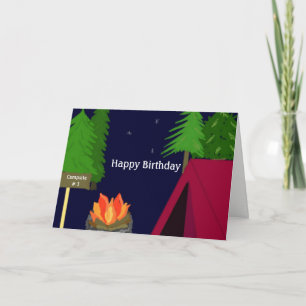 Carte Vœux d'anniversaire de feu de camp de camping
