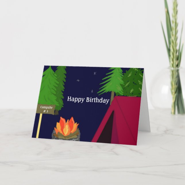 Carte Vœux d'anniversaire de feu de camp de camping (Devant)