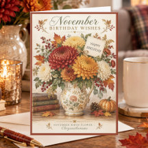 Vœux d'anniversaire de novembre Chrysanthèmes Anni