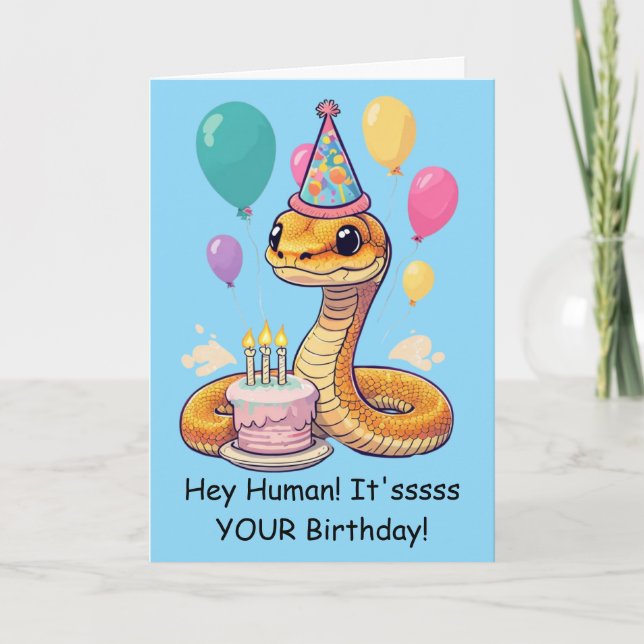 Carte Vœux d'anniversaire de serpent drôle de reptile de (Devant)