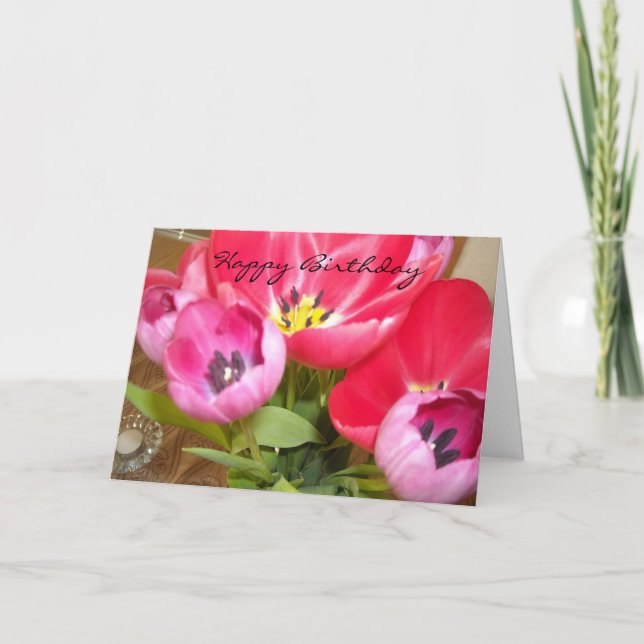 Carte Vœux d'anniversaire de tulipe brillante (Devant)