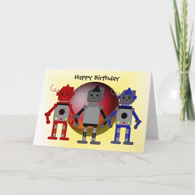 Carte Voeux d'anniversaire des robots Cool (Devant)