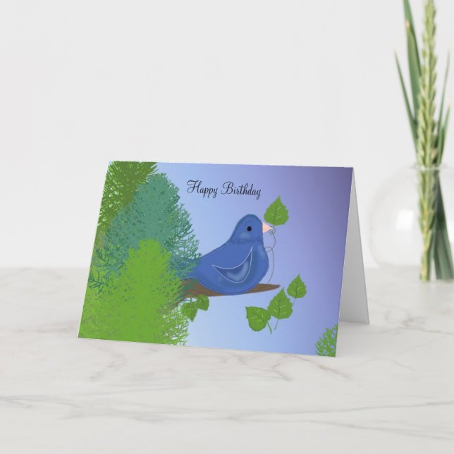 Carte Vœux d'anniversaire d'oiseau bleu (Devant)