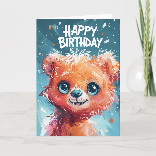 Carte Voeux d'anniversaire d'ours joyeux (Devant)