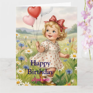 Carte Vœux d'anniversaire doux Cute Girl in Wildflower