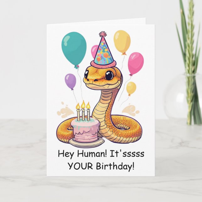 Carte Vœux d'anniversaire drôle de serpent de compagnie  (Devant)
