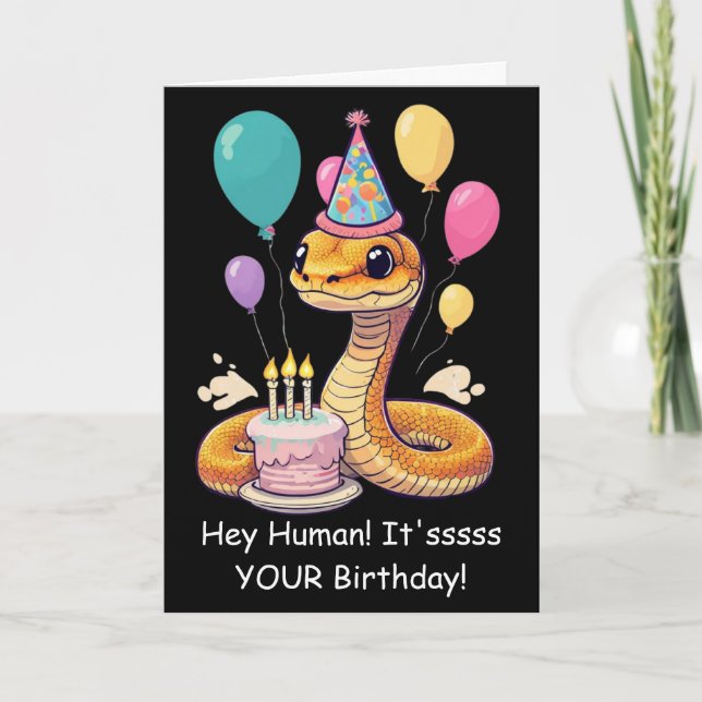 Carte Vœux d'anniversaire drôles de serpent de compagnie (Devant)