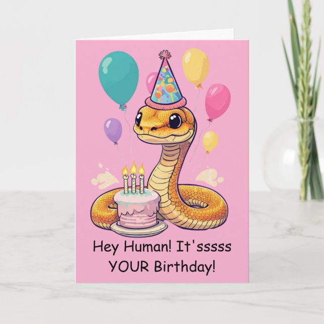 Carte Vœux d'anniversaire drôles de serpent de compagnie (Devant)