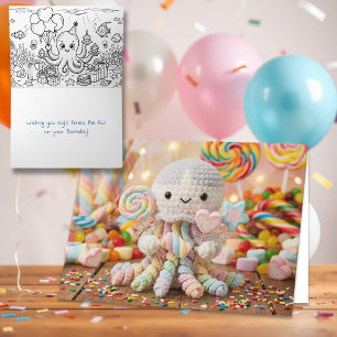 Carte Vœux d'anniversaire d'une pieuvre au crochet Color