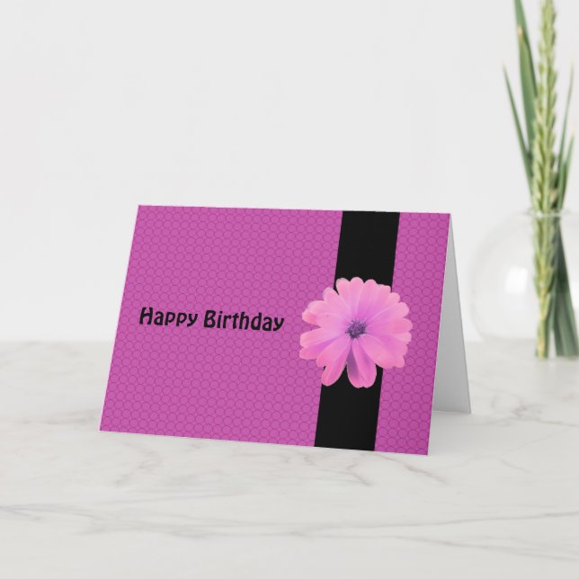 Carte Vœux d'anniversaire Fleur Rose Ruban Noir (Devant)