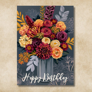 Carte Vœux d'anniversaire floraux magnifiques Fleurs col