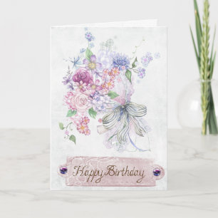 Carte Vœux d'anniversaire floraux vintage