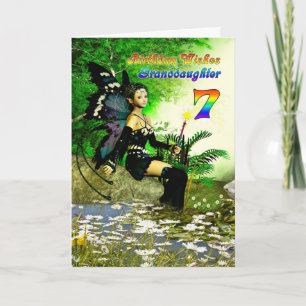 Carte voeux d'anniversaire Granddgirl age 7 d'une fée