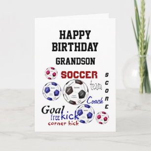 Carte Voeux d'anniversaire Grandson Soccer Fun