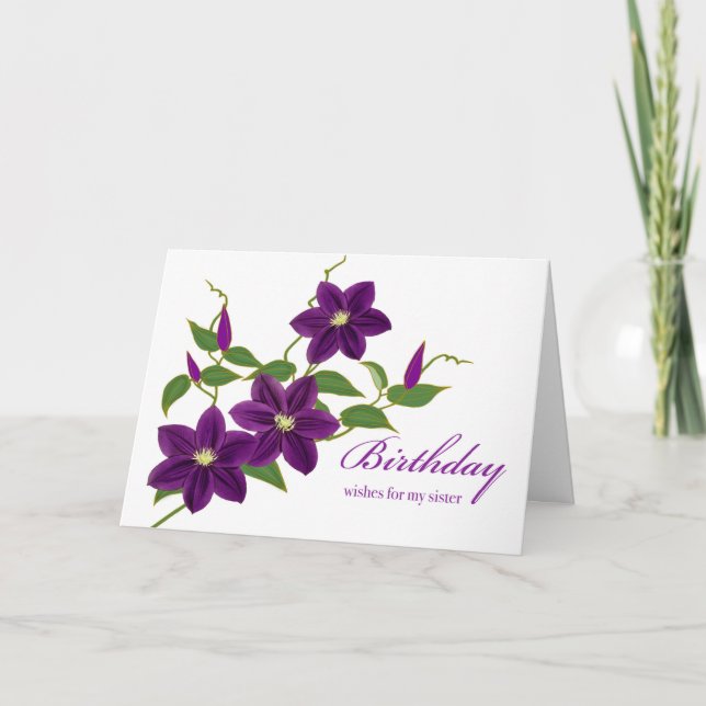 Carte Voeux d'anniversaire pour Soeur avec Vin Clematis (Devant)