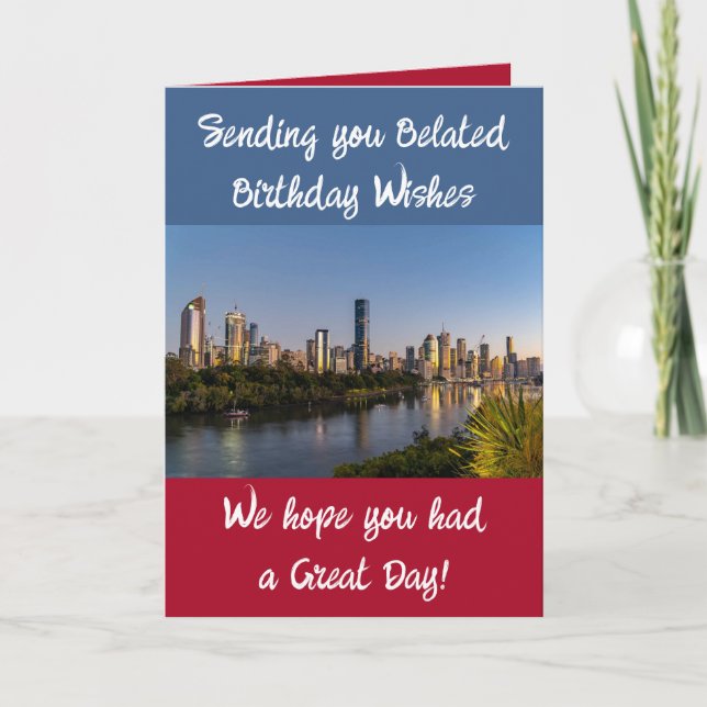 Carte voeux d'anniversaire tardif ajouter photo bleu rou (Devant)