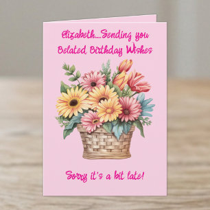 Carte Vœux d'anniversaire tardifs nom rose
