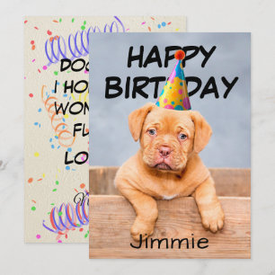Carte Vœux d'anniversaire toutou d'un chiot avec chapeau