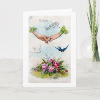 Vœux d'anniversaire vintage Mains et Oiseaux