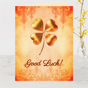 Carte Vœux de Bonne Chance de Style Vintage Or Orange Ch