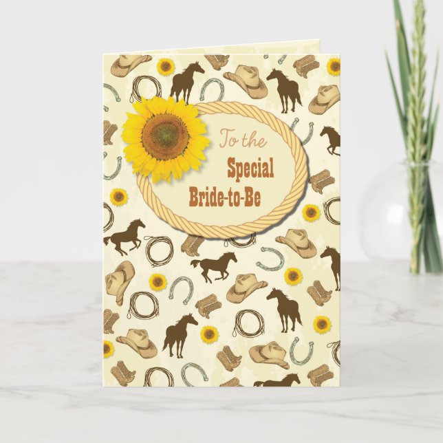 Carte Vœux de Fête de Fiançailles Western & Tournesol (Devant)