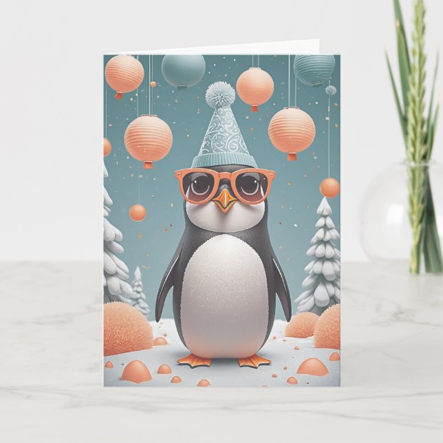 Carte Vœux de fête du pingouin (Devant)