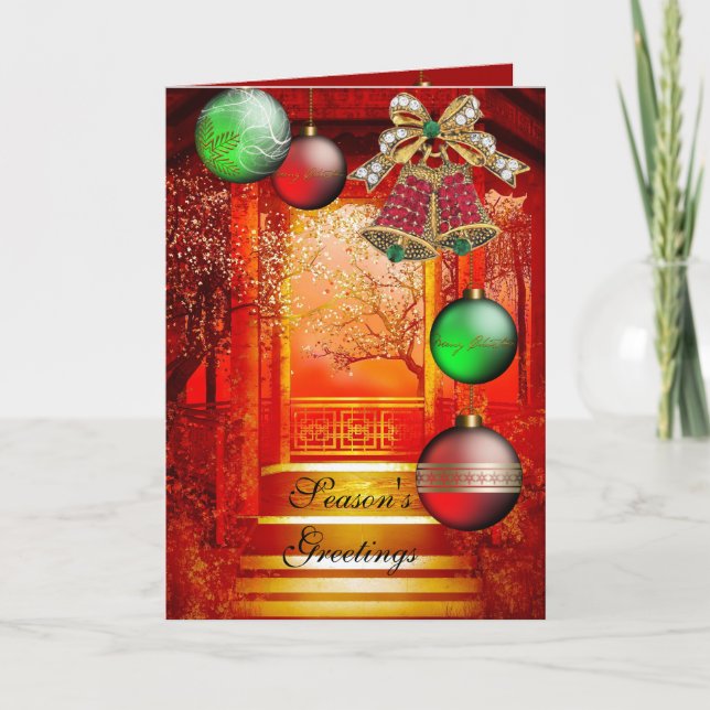 Carte Vœux de la saison Rouge Vert Cloches de Noël (Devant)