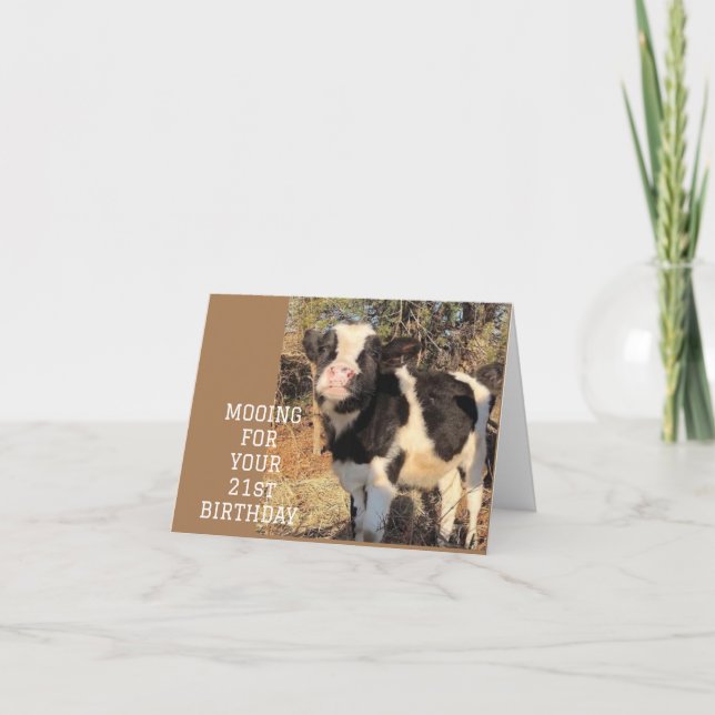 Carte VOEUX DE MEUH POUR TON **21e ANNIVERSAIRE** (Devant)