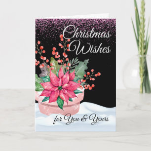 Carte Vœux de Noël à vous et aux vôtres en rose et vert 