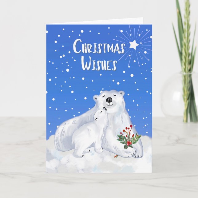 Carte Voeux de Noël avec Bébé Ours Polaire et Mère (Devant)