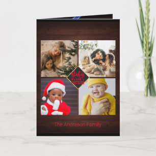 Carte Vœux de Noël Famille en Bois Charmante Collage Pho