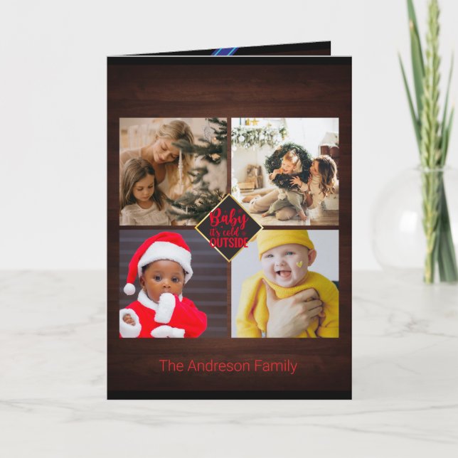Carte Voeux de Noël Lovely Wood Family Photo Collage (Devant)