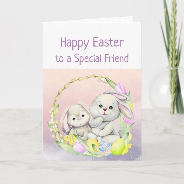 Carte Vœux de Pâques Ami Spécial Animaux Mignons Lapin (Devant)