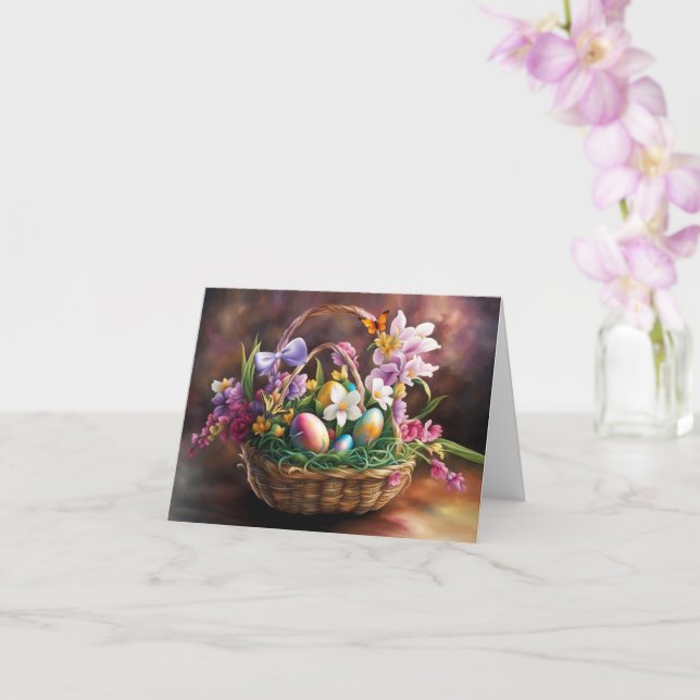 Carte Vœux de Pâques avec fleurs de panier Œufs  (Orchidée)
