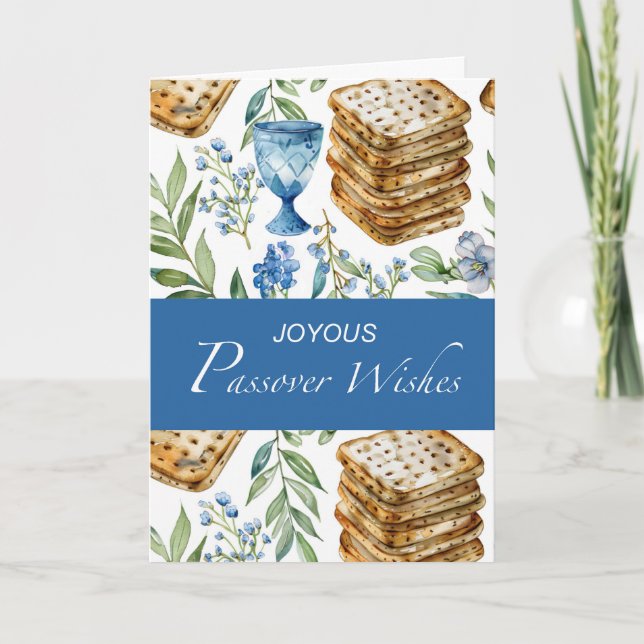 Carte Vœux joyeux de Pâque avec la coupe de vin de Matza (Devant)