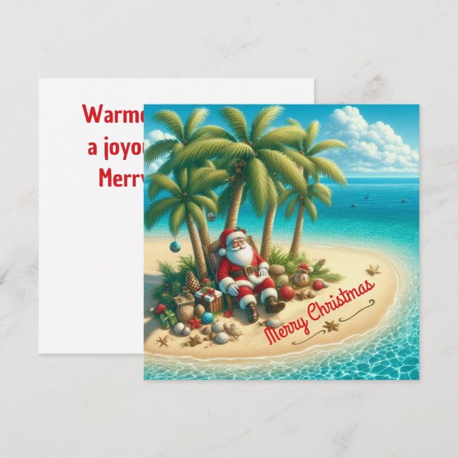 Carte Voeux les plus chauds Tropical Père Noël (Devant / Derrière)