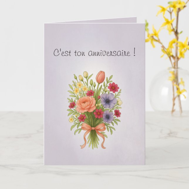 Carte voeux pliée, couleur lilas et rêves (Fleur jaune)