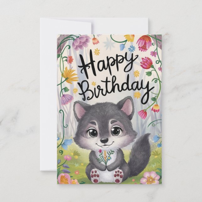 Carte Voeux simples Wolf Anniversaire numérique (Devant)