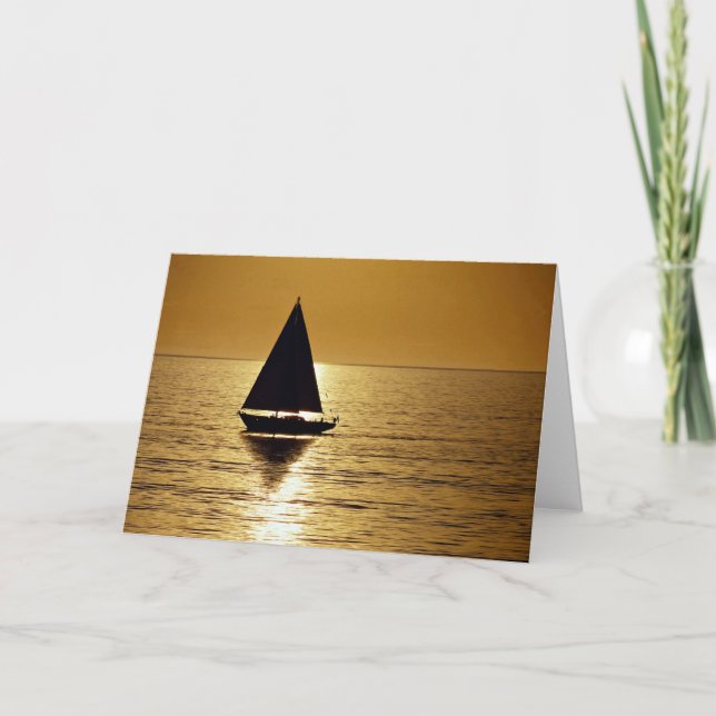 Carte Voilier au coucher du soleil, cotre (Devant)
