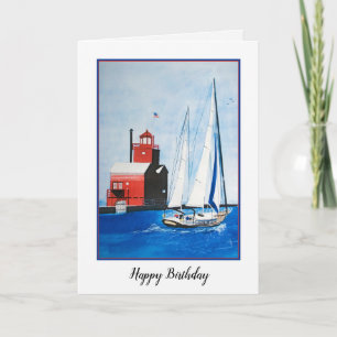 Carte voilier et phare rouge anniversaire