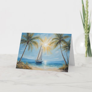 Carte Voilier près de la plage tropicale, palmiers