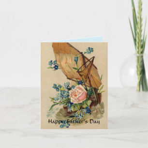 CARTE VOILIER VINTAGE,ROSE ROSE,FLEURS /FETE DES PERES