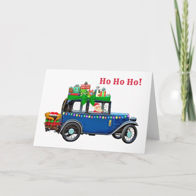 Carte Voiture ancienne avec Santa Noël  (Devant)