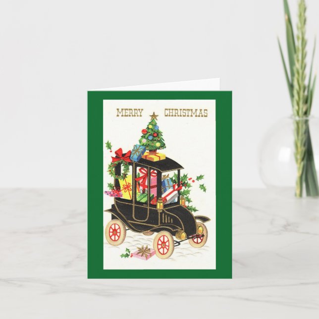 Carte Voiture Ancienne Joyeux Noël (Devant)