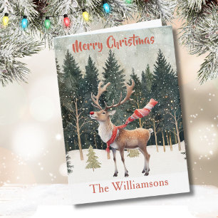 Carte Voiture Arbre de rennes d'aquarelle élégante et bi