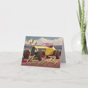 Carte Voiture de course Vintage Joyeux 50ème