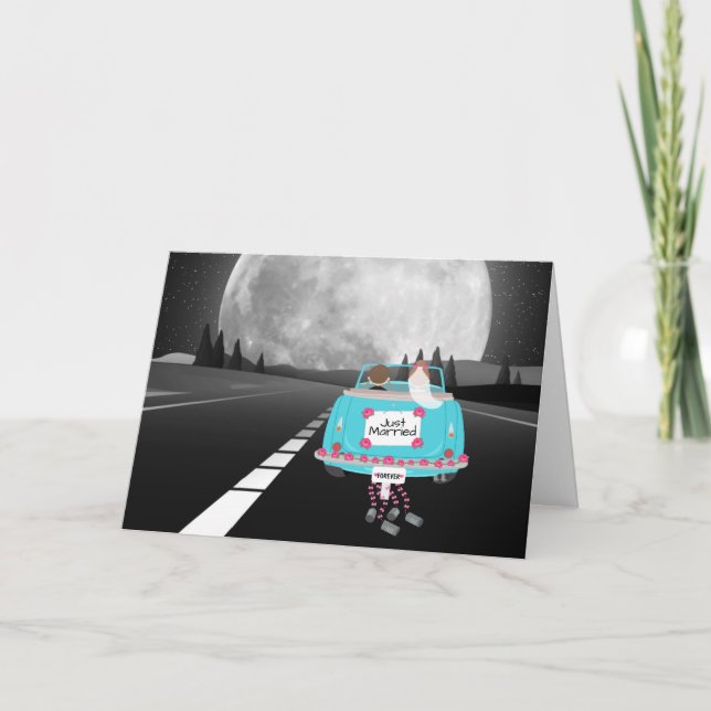Carte Voiture de mariée et de chambre avec Pleine lune (Devant)
